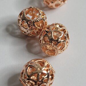 BBT Rose Gold Filigree Heart Charm Beads Bracelet, Neclace, Anklet Charm